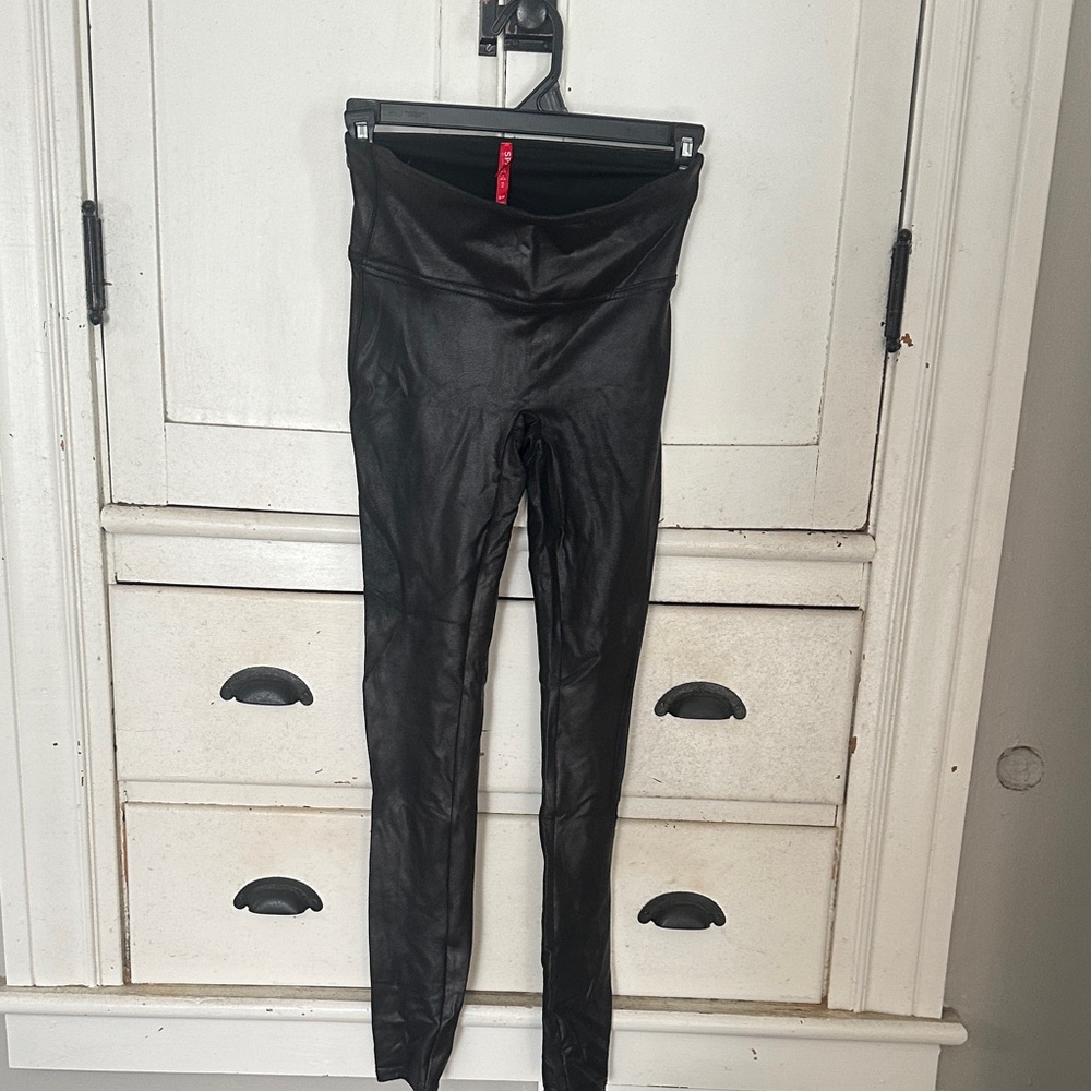 Black spank  Faux Leather Leggings